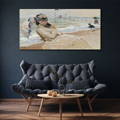Foto auf leinwand Frau am Strand mit einem Sonnenschirm