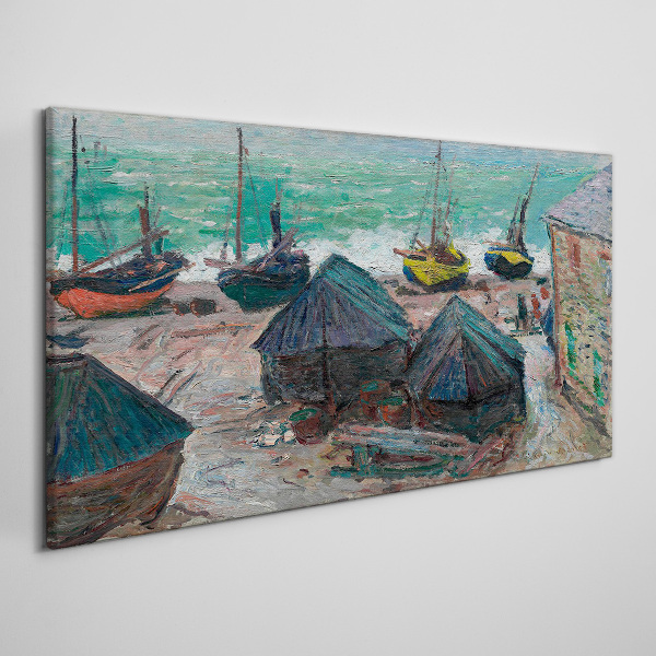 Foto auf leinwand Boote am Strand von Monet