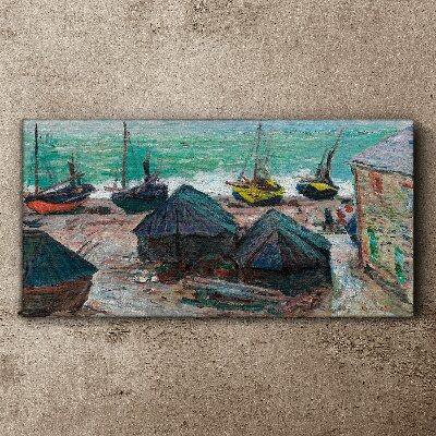 Foto auf leinwand Boote am Strand von Monet