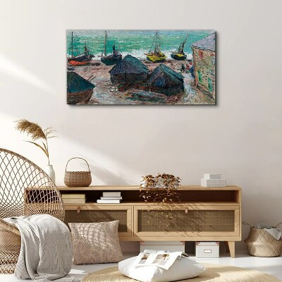 Foto auf leinwand Boote am Strand von Monet