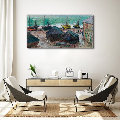 Foto auf leinwand Boote am Strand von Monet