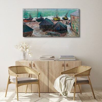 Foto auf leinwand Boote am Strand von Monet