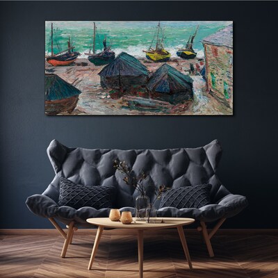 Foto auf leinwand Boote am Strand von Monet