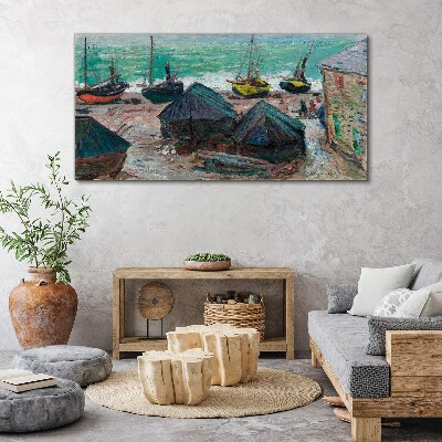 Foto auf leinwand Boote am Strand von Monet