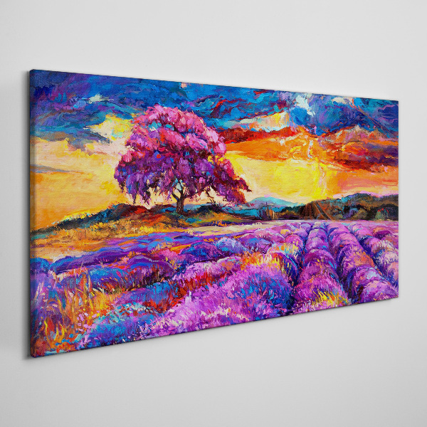 Wandbild Lila Lavendelfelder bei Sonnenuntergang