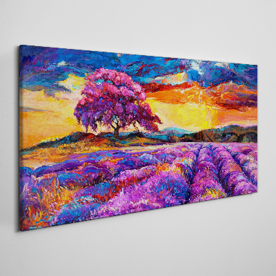Wandbild Lila Lavendelfelder bei Sonnenuntergang