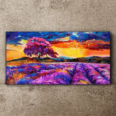 Wandbild Lila Lavendelfelder bei Sonnenuntergang