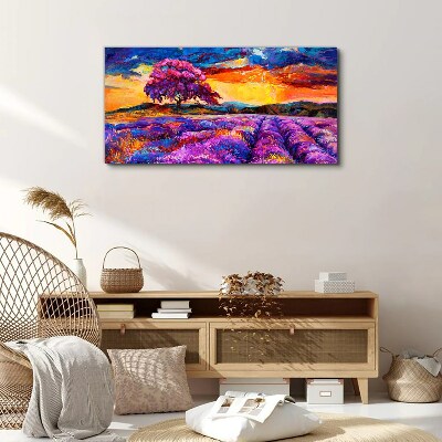 Wandbild Lila Lavendelfelder bei Sonnenuntergang