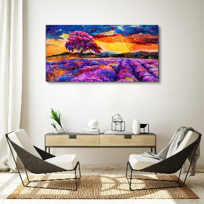 Wandbild Lila Lavendelfelder bei Sonnenuntergang