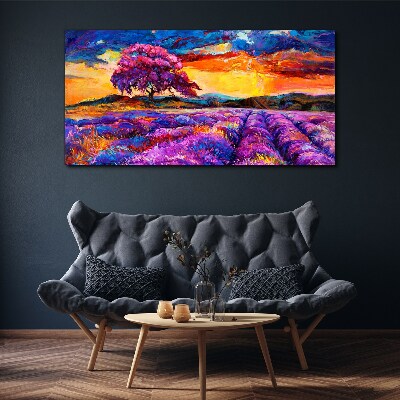 Wandbild Lila Lavendelfelder bei Sonnenuntergang