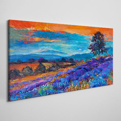 Foto auf leinwand Farbenfrohe Landschaft im Sonnenuntergang