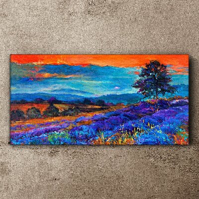 Foto auf leinwand Farbenfrohe Landschaft im Sonnenuntergang