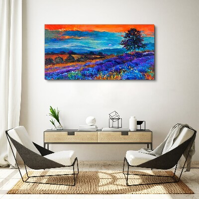 Foto auf leinwand Farbenfrohe Landschaft im Sonnenuntergang