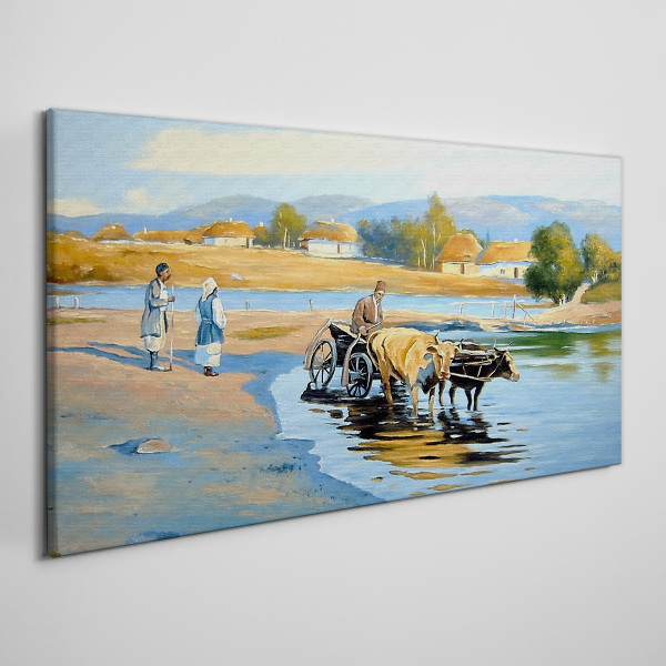 Foto auf leinwand Ländliche Landschaft mit Ochsen