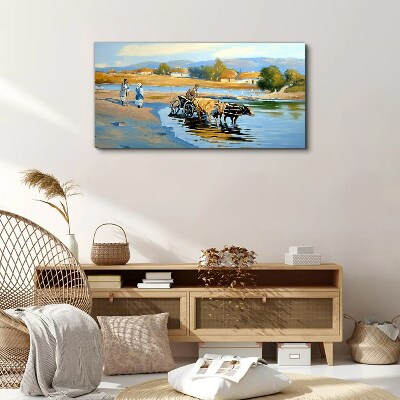 Foto auf leinwand Ländliche Landschaft mit Ochsen