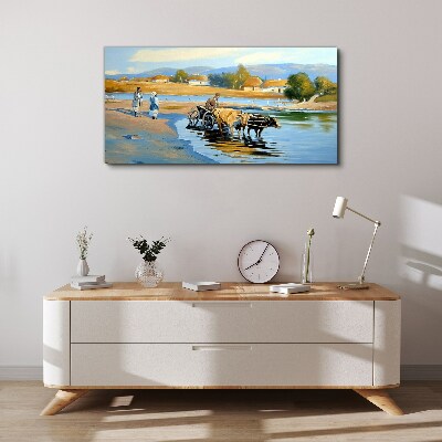 Foto auf leinwand Ländliche Landschaft mit Ochsen