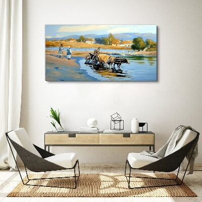 Foto auf leinwand Ländliche Landschaft mit Ochsen