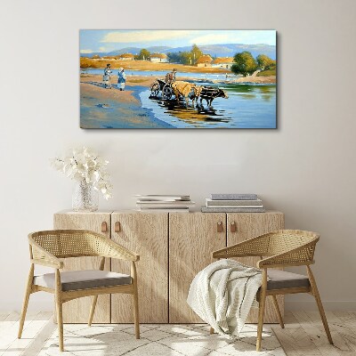Foto auf leinwand Ländliche Landschaft mit Ochsen