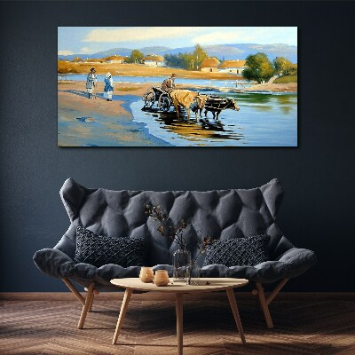 Foto auf leinwand Ländliche Landschaft mit Ochsen