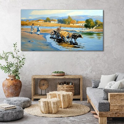 Foto auf leinwand Ländliche Landschaft mit Ochsen