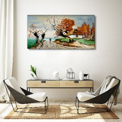 Foto auf leinwand Herbstlandschaft mit einem Landhaus
