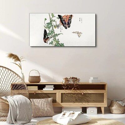 Foto auf leinwand Schmetterlinge auf einem Hintergrund aus Blumen
