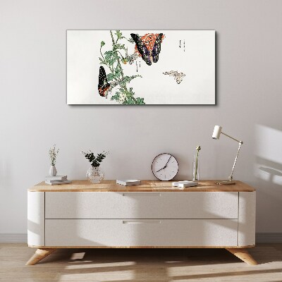Foto auf leinwand Schmetterlinge auf einem Hintergrund aus Blumen