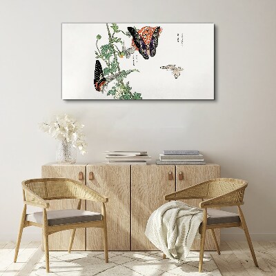 Foto auf leinwand Schmetterlinge auf einem Hintergrund aus Blumen