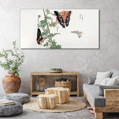 Foto auf leinwand Schmetterlinge auf einem Hintergrund aus Blumen
