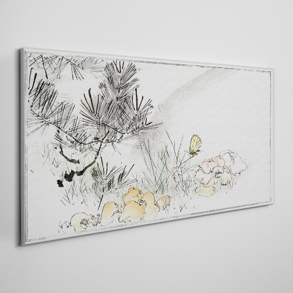 Bild auf leinwand Blumenlandschaft mit Schmetterling