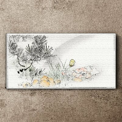 Bild auf leinwand Blumenlandschaft mit Schmetterling