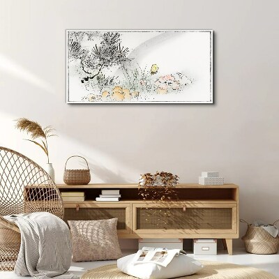 Bild auf leinwand Blumenlandschaft mit Schmetterling