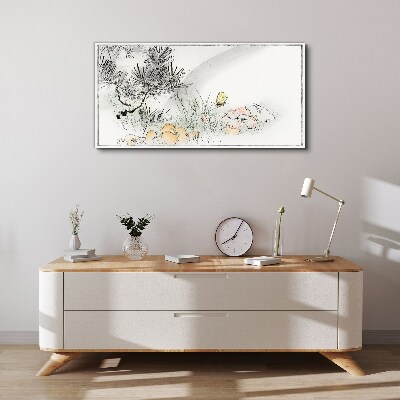 Bild auf leinwand Blumenlandschaft mit Schmetterling