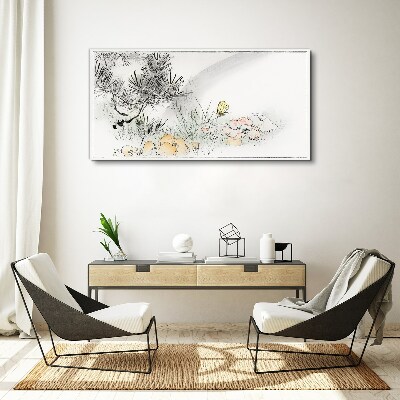 Bild auf leinwand Blumenlandschaft mit Schmetterling