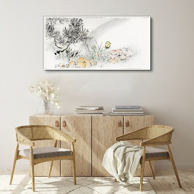 Bild auf leinwand Blumenlandschaft mit Schmetterling