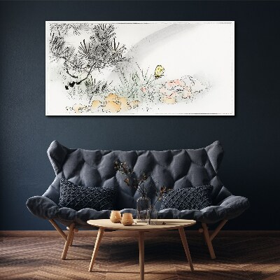 Bild auf leinwand Blumenlandschaft mit Schmetterling