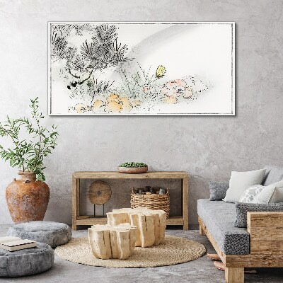 Bild auf leinwand Blumenlandschaft mit Schmetterling