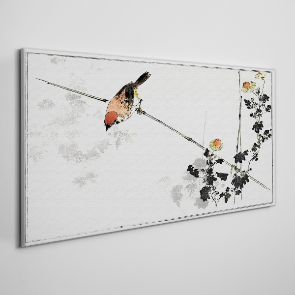 Foto auf leinwand Vogel auf einem Zweig mit Blumen