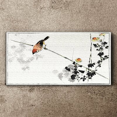 Foto auf leinwand Vogel auf einem Zweig mit Blumen