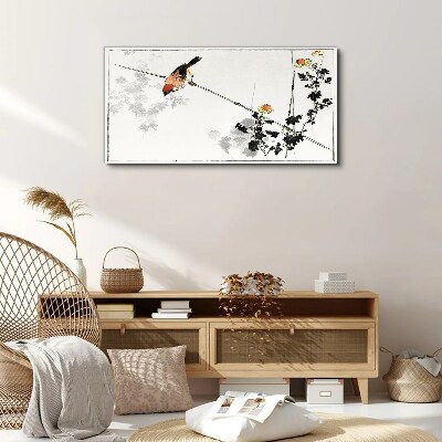 Foto auf leinwand Vogel auf einem Zweig mit Blumen