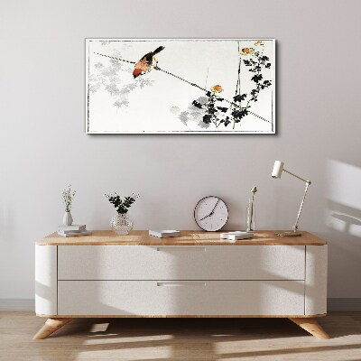 Foto auf leinwand Vogel auf einem Zweig mit Blumen