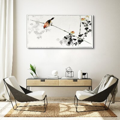 Foto auf leinwand Vogel auf einem Zweig mit Blumen