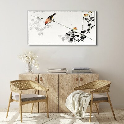 Foto auf leinwand Vogel auf einem Zweig mit Blumen