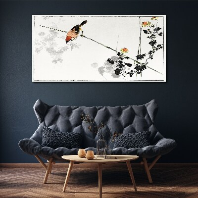 Foto auf leinwand Vogel auf einem Zweig mit Blumen