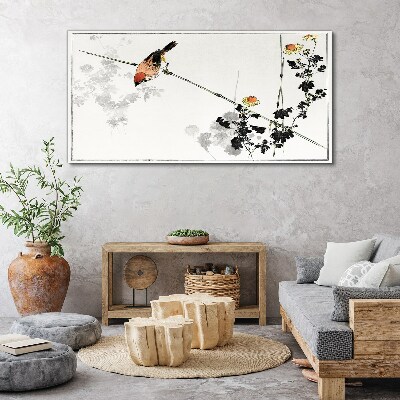 Foto auf leinwand Vogel auf einem Zweig mit Blumen