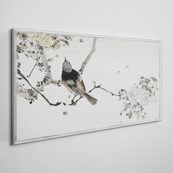Bild auf leinwand Ein Vogel auf einem Ast in zarten Farben