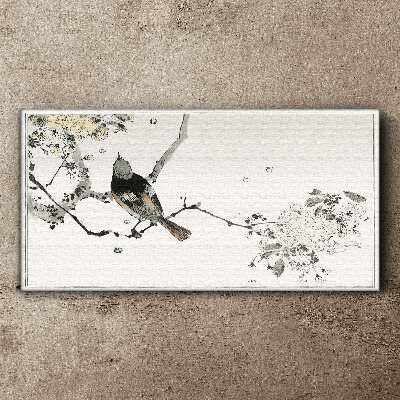 Bild auf leinwand Ein Vogel auf einem Ast in zarten Farben