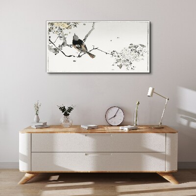 Bild auf leinwand Ein Vogel auf einem Ast in zarten Farben
