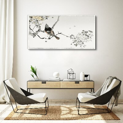 Bild auf leinwand Ein Vogel auf einem Ast in zarten Farben