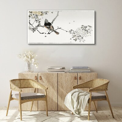 Bild auf leinwand Ein Vogel auf einem Ast in zarten Farben